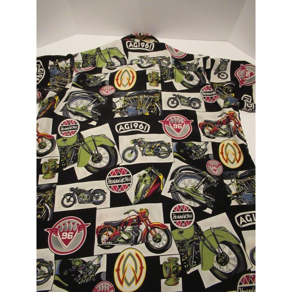 Box Office Hawaiian Shirt Motorcycle Heaven Or‎ Hell 96 Size 1X Button Up  A1